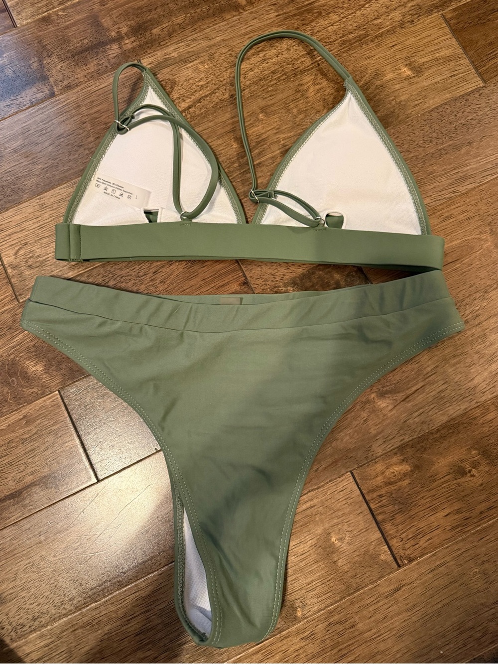 Olive Green Bikini Set Women’s Large Triangle Halter Two Piece Swimsuit - Picture 4 of 5